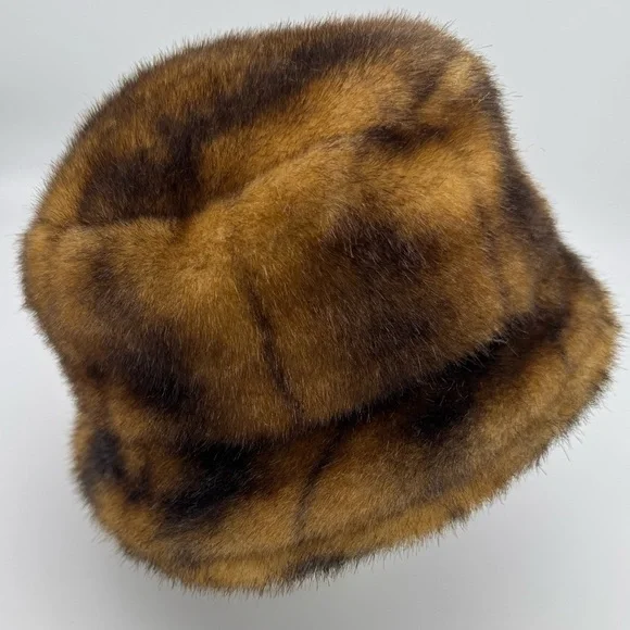 Betmar New York Faux Fur Hat Brown satin lining winter bucket style apres ski - Picture 4 of 7